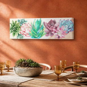 Watercolor Succulent Garden Panoramic 36x12 Canvas Print
