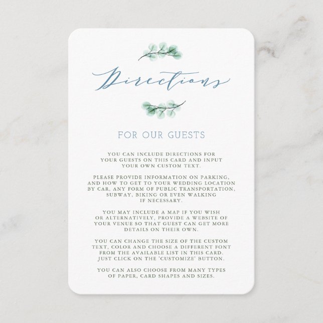 Watercolor Succulent Garden Wedding Direction Card (Front)