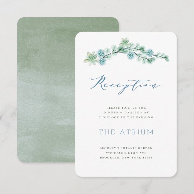 Watercolor Succulent Garden Wedding Reception Card (Front/Back)