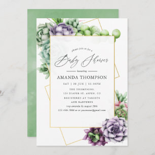 Watercolor Succulent Geometric Baby Shower Invitation