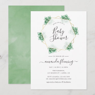 Watercolor Succulent Geometric Baby Shower Invitation
