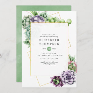 Watercolor Succulent Geometric Bridal Shower Invitation