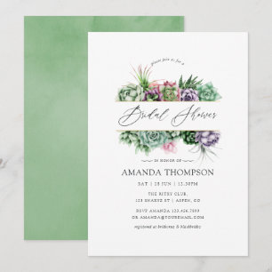 Watercolor Succulent Geometric Bridal Shower Invitation