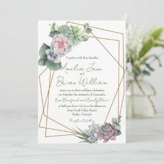 Watercolor Succulent Geometric Plant Wedding Invitation