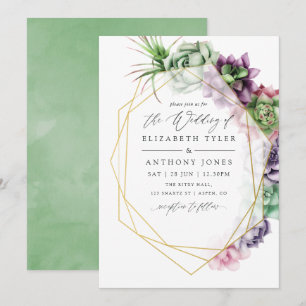 Watercolor Succulent Geometric Wedding Invitation