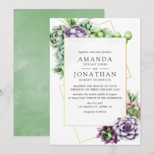 Watercolor Succulent Geometric Wedding Invitation
