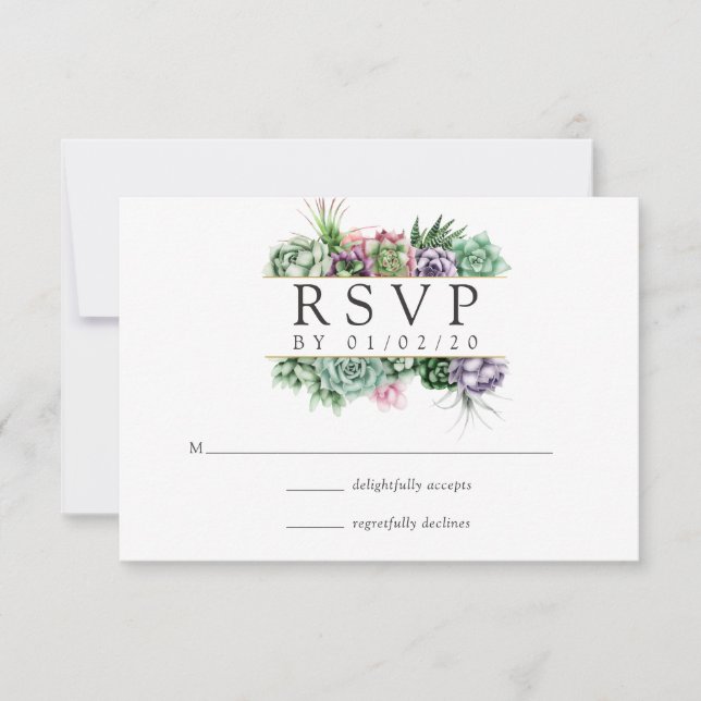 Watercolor Succulent Geometric Wedding RSVP Card (Front)