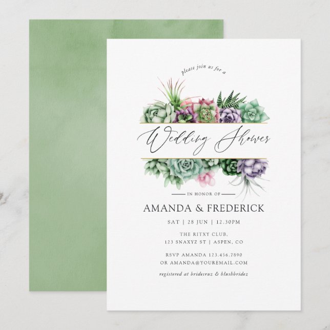 Watercolor Succulent Geometric Wedding Shower Invitation (Front/Back)