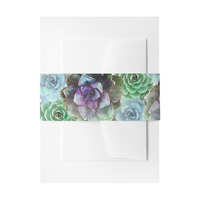 Watercolor Succulent invitation belly band (Front Example)