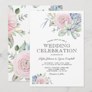 Watercolor Succulent Pastel Floral Wedding Invitation