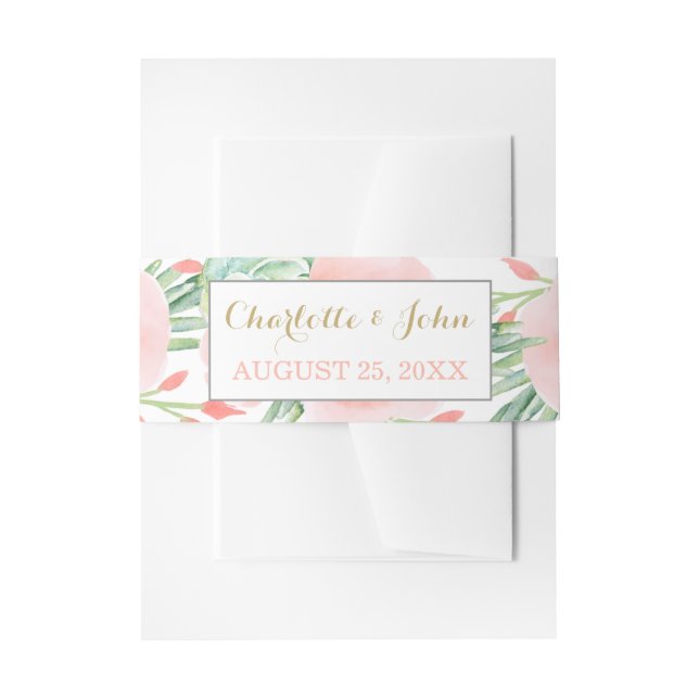 watercolor succulent peach roses belly band invitation belly band (Front Example)