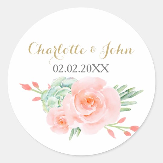 watercolor succulent peach roses wedding stickers