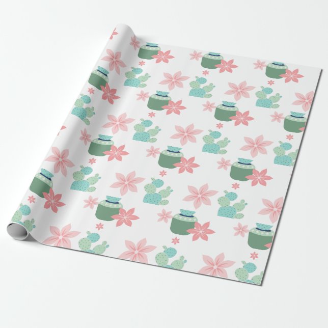 Watercolor Succulent Plants Wrapping Paper (Unrolled)