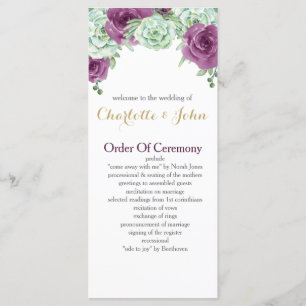 watercolor succulent plum roses wedding programs programme