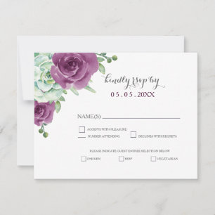 watercolor succulent plum roses wedding rsvp card