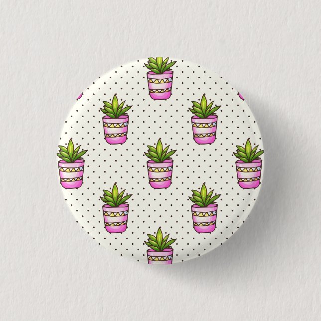 Watercolor Succulent Polka Dot Pattern 3 Cm Round Badge (Front)