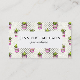 Watercolor Succulent Polka Dot Pattern Business Card