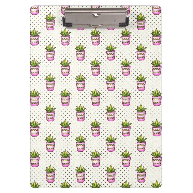 Watercolor Succulent Polka Dot Pattern Clipboard (Front)