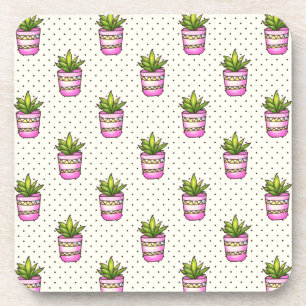 Watercolor Succulent Polka Dot Pattern Coaster