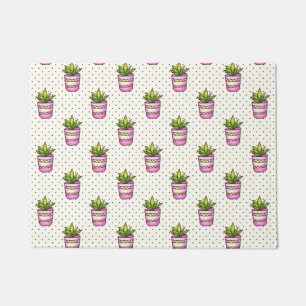 Watercolor Succulent Polka Dot Pattern Doormat