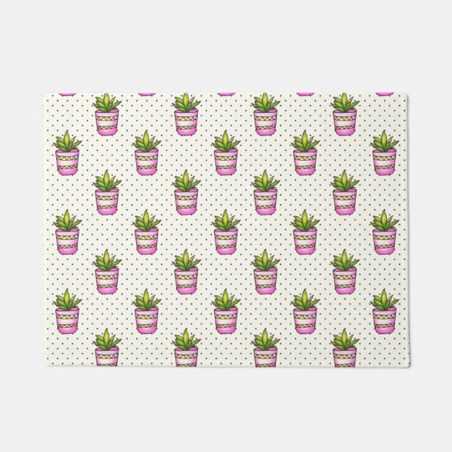 Watercolor Succulent Polka Dot Pattern Doormat (Front)