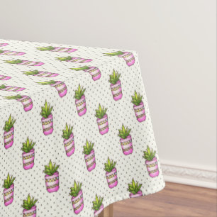 Watercolor Succulent Polka Dot Pattern Tablecloth