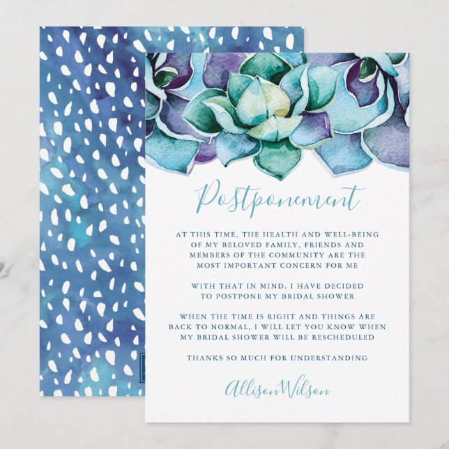Watercolor Succulent Postponement Invitation (Front/Back)