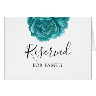 Watercolor succulent reserved sign. Teal wedding