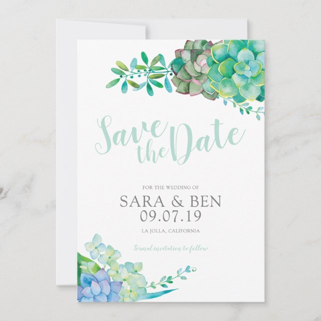 Watercolor Succulent Save the Date Invitation (Front)