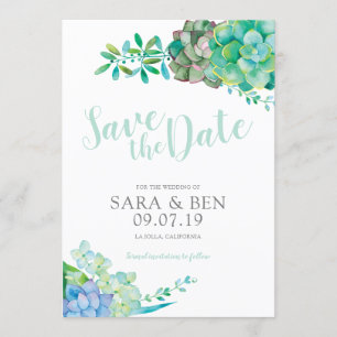 Watercolor Succulent Save the Date Invitation
