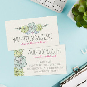 Watercolor Succulent Shabby Chic Bohemian Floral Business Card