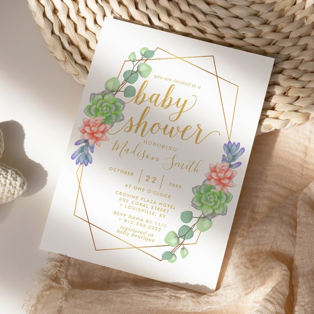 Watercolor Succulent Terrarium Baby Shower Invitation (Creator Uploaded)