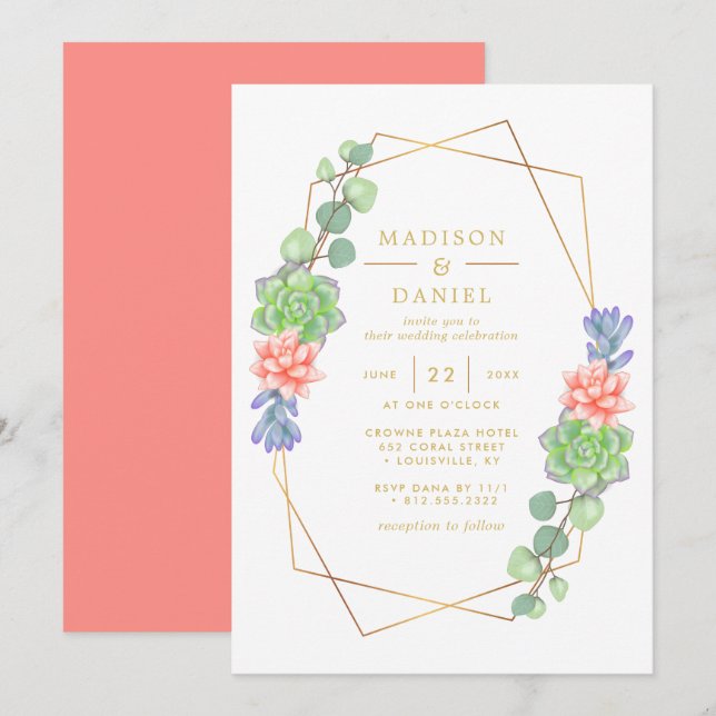 Watercolor Succulent Terrarium Wedding Invitation (Front/Back)