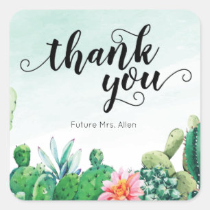 Watercolor Succulent Thank You Square Sticker
