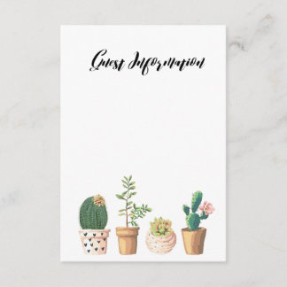 Watercolor Succulent Typography Guest Information Enclosure Card