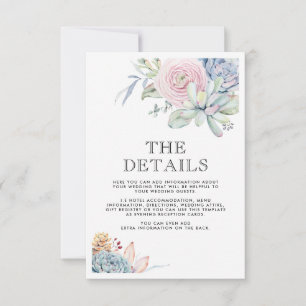 Watercolor Succulent Vintage Wedding Details Invitation