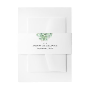 Watercolor succulent wedding. Green cactus Invitation Belly Band