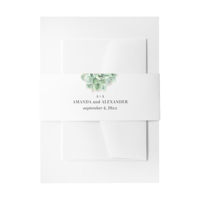Watercolor succulent wedding. Green cactus Invitation Belly Band (Front Example)