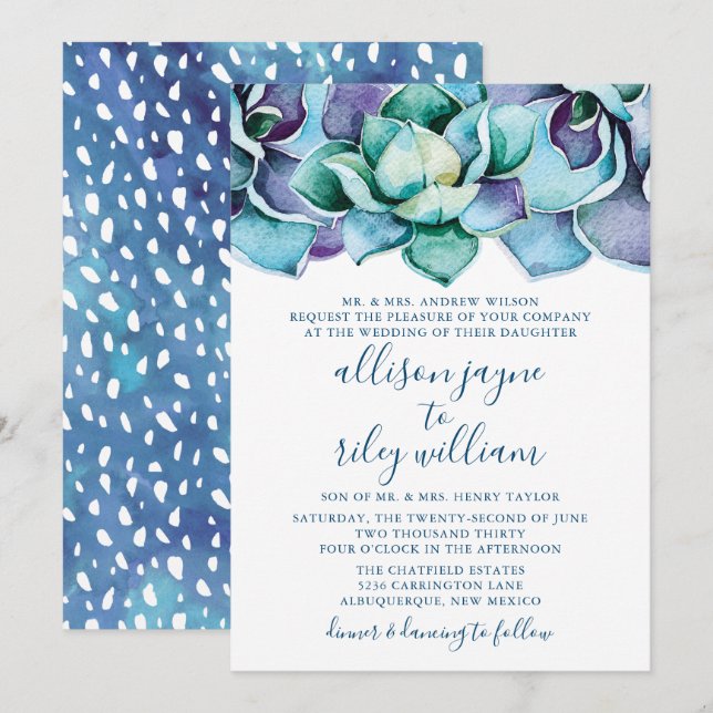 Watercolor Succulent Wedding Invitation (Front/Back)