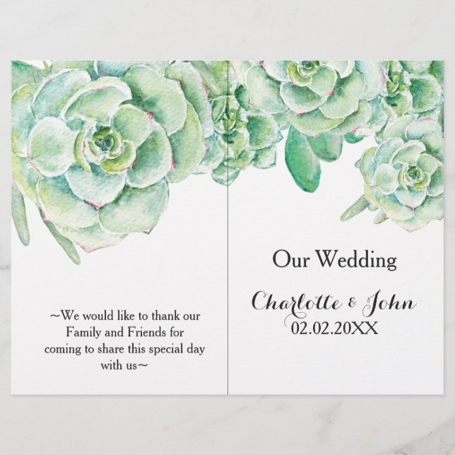 watercolor succulent wedding program (Front)