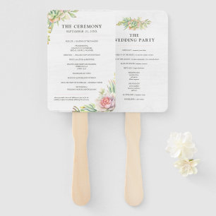 Watercolor Succulent Wedding Program & Party List Hand Fan