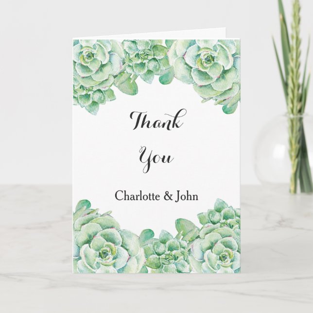 watercolor succulent wedding Thank You (Front)