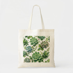 Watercolor Succulents Aloe and Green Botanical Tote Bag