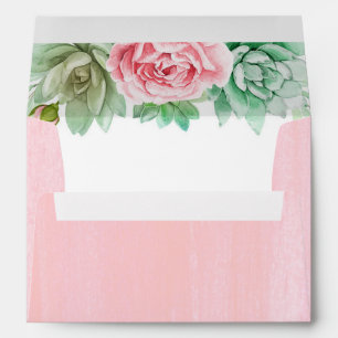 Watercolor Succulents and Pink Bloom Floral Envelope