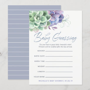 Watercolor Succulents Baby Predictions Game Invitation