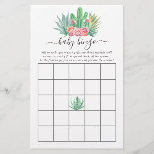 Watercolor Succulents Baby Shower Bingo