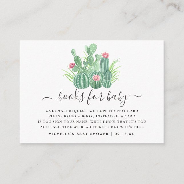 Watercolor Succulents Baby Shower Book Request Enclosure Card (Front)