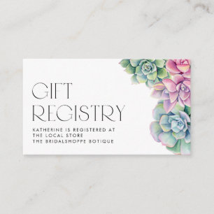 Watercolor Succulents Baby Shower Gift Registry Enclosure Card