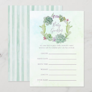 Watercolor Succulents Baby Shower Guessing Game Invitation