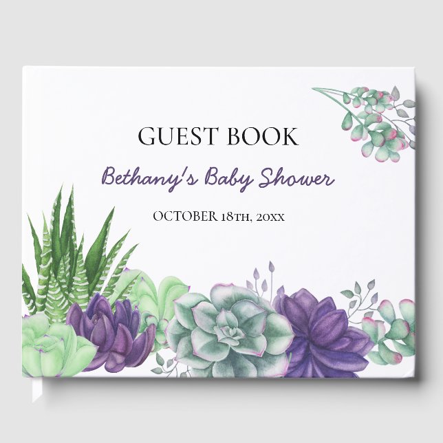 Watercolor Succulents Baby Shower Guest Book (Front)
